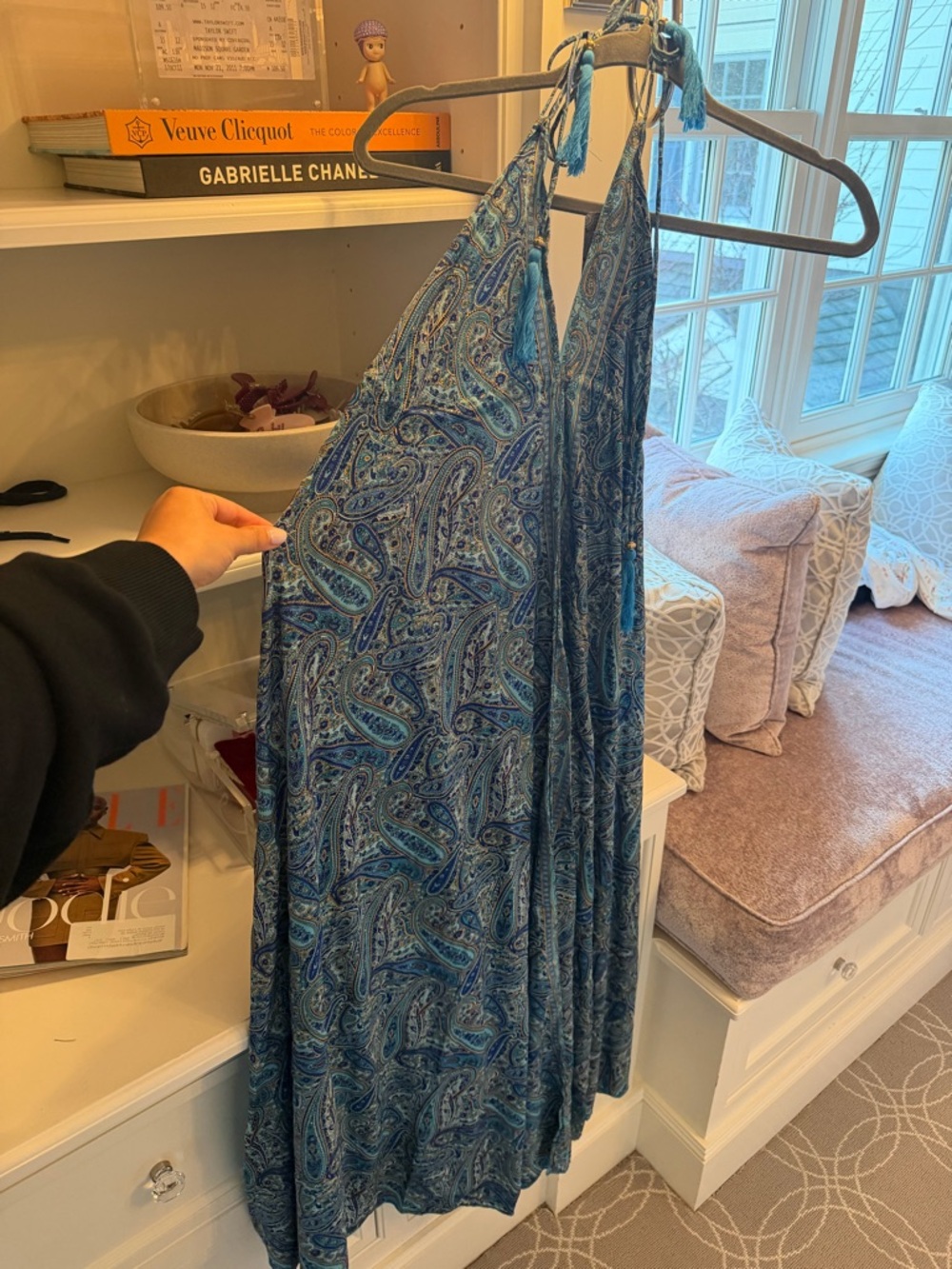 Vintage Blue Paisley Halter Maxi Dress